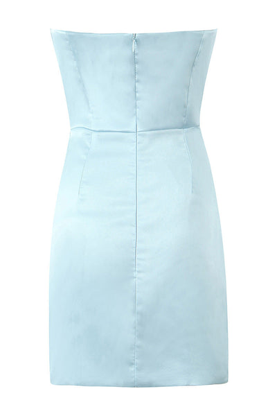 Cute Strapless Light Blue Ruched Tight Short Homecoming Dress