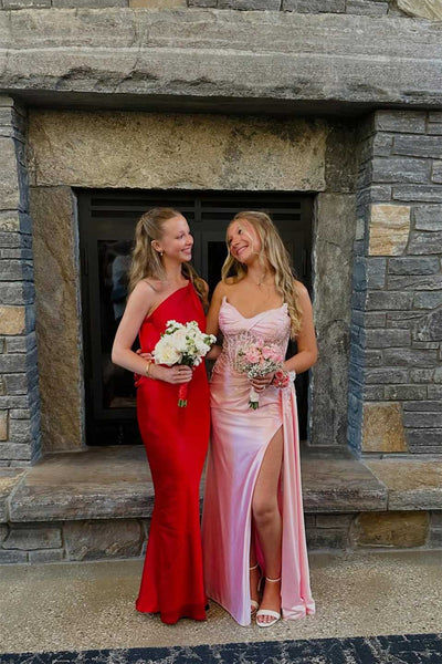 Strapless Pink Mermaid Appliques Long Prom Dress with Side Train