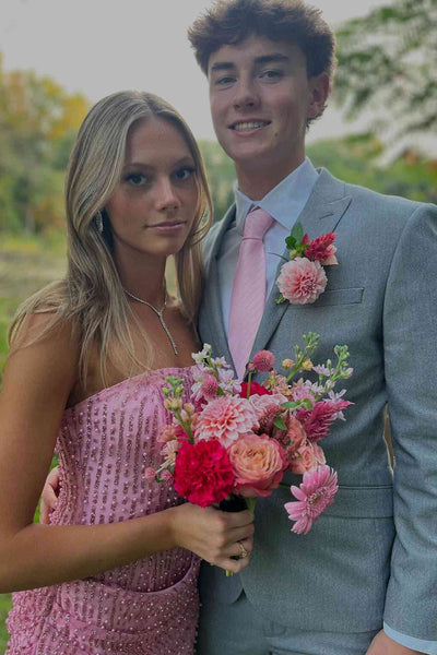 Strapless Pink Sequins Lace A-line Short Homecoming Dress