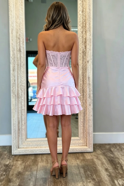 Strapless Pink Scoop Neck Appliques Short Homecoming Dress