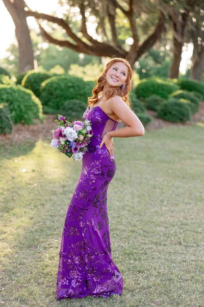 Sweetheart Mermaid Purple Sequins Lace Long Dresses