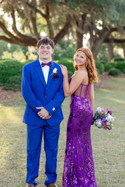 Sweetheart Mermaid Purple Sequins Lace Long Dresses