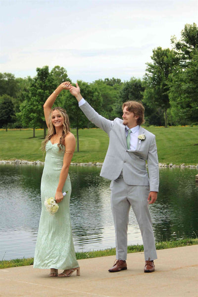 Sheath Strapless Sage Green Jacquard Satin Long Dress