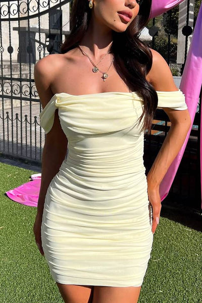 Yellow Off-The-Shoulder Chiffon Tight Short Party Homecoming Dress