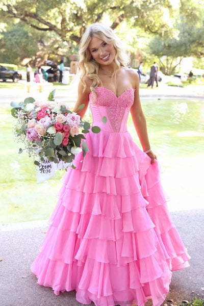 Cute A Line Sweetheart Pink Chiffon Prom Dress with Slit AB26050704