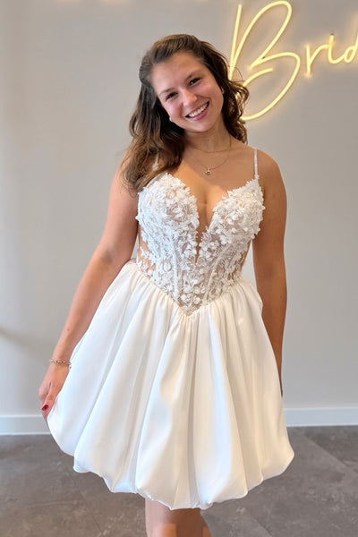 Fairy A Line V Neck Lace Short Wedding Dress AB26102809