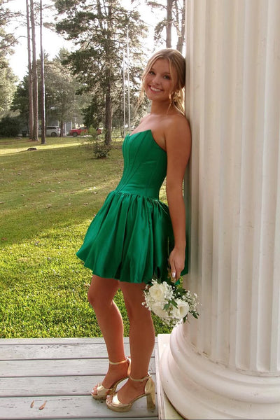 Cute A Line Scoop Neck Green Satin Homecoming Dress AB25100407