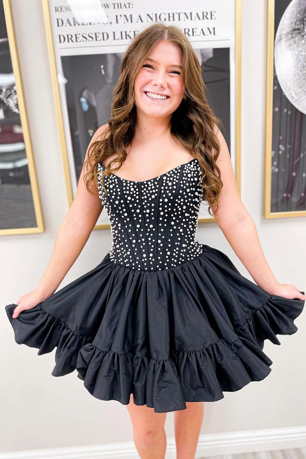 Cute A Line Scoop Neck Satin Short Homecoming Dress with Beading AB25102607