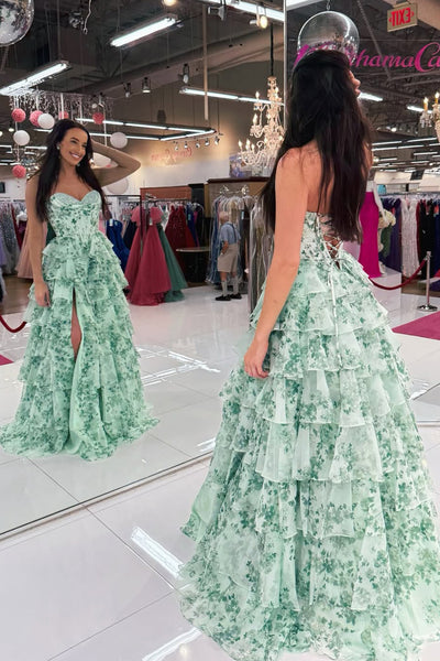 Fashion A Line Sweetheart Floral Chiffon Tiered Prom Dress AB25092701