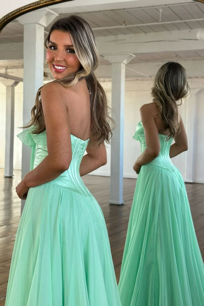 Cute A Line Strapless Light Blue Chiffon Long Prom Dress with Slit AB2622804