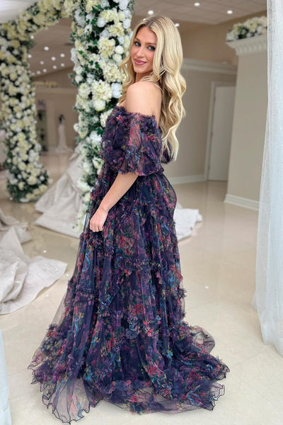 Flowy A Line Off the Shoulder Ruffle Prom Dress AB4051005