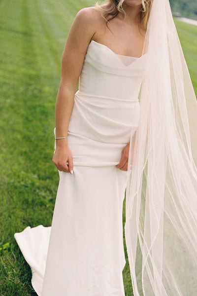 Simple Mermaid Strapless Sweetheart Elastic Satin Wedding Dress AB25092306