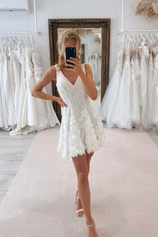 Luxurious A Line V Neck Beading Wedding Dresses with Flowers AB25050706