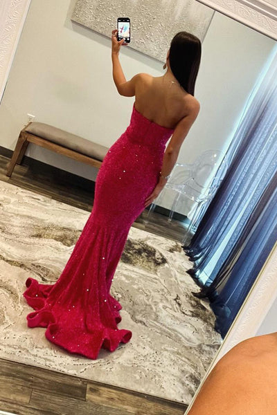 Fuchsia Strapless Sequins Mermaid Long Prom Dress AB4021904