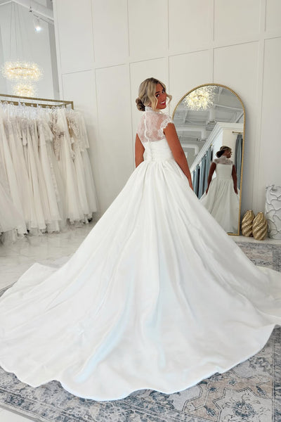 Elegant Halter Ball Gown Satin Wedding Dress AB26062119