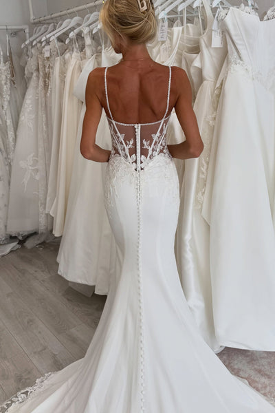 Mermaid Sweetheart Stretch Satin Wedding Dress with Appliques AB26102108