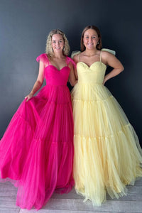 Cute Ball Gown Sweetheart Hot Pink Dot Tulle Long Prom Dress AB120103