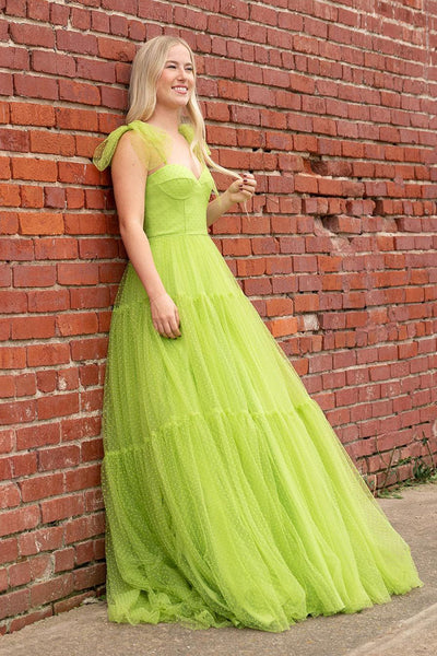Sweet A Line Sweetheart Green Dot Tulle Long Prom Dresses AB101504