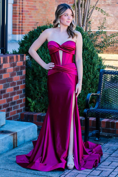 Charming Mermaid Sweetheart Satin Long Prom Dresses with Silt AB24102411
