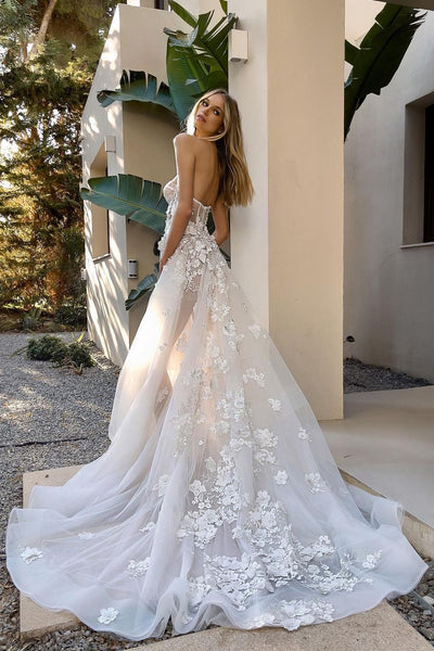 Elegant A Line Sweetheart Tulle Wedding Dresses with Appliques ABWD061804