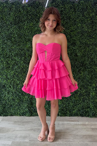 A Line Sweetheart Pink Chiffon Short Homecoming Dresses AB26062103