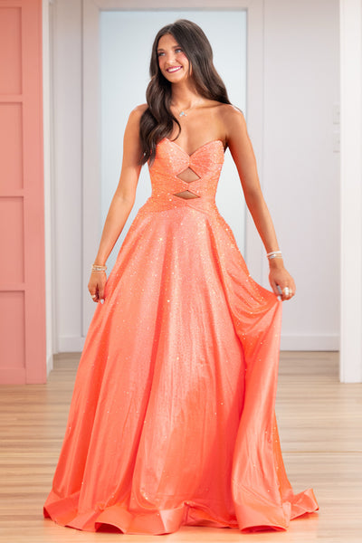 Glitter A Line Sweetheart Keyhole Hot Fix Satin Long Prom Dress AB26102807