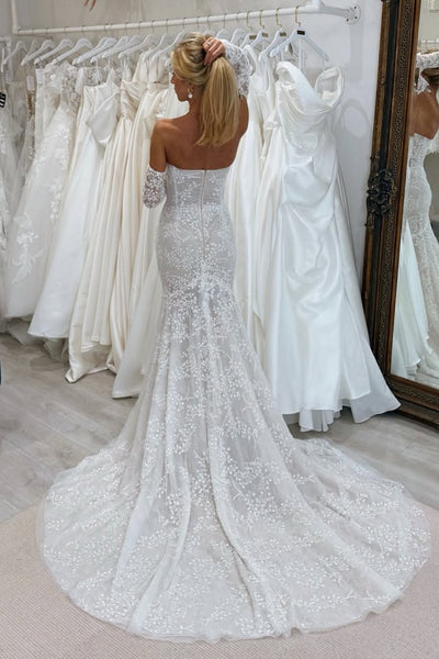 Gorgeous Mermaid Off the Shoulder Long Sleeves Lace Wedding Dress AB25112402