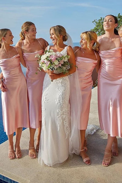Sheath Cowl Neck Silk Satin Bridesmaid Dress AB25092910