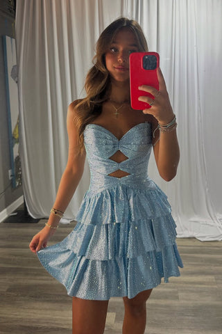 A Line Sweetheart Light Blue Homecoming Dress with Hot Stone Beading AB062701