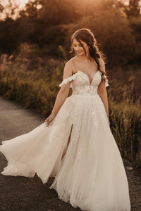 Fairy A Line Sweetheart Tulle Wedding Dresses with Slit AB101501