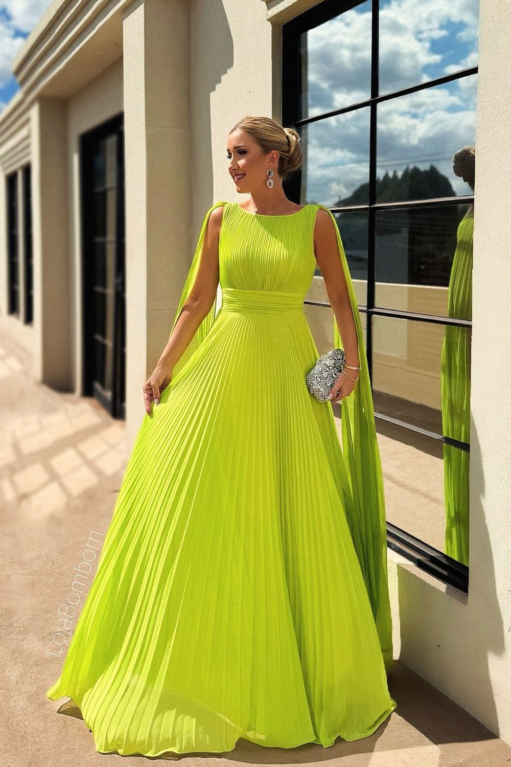 A Line Chiffon Boat Neck Long Prom Dresses Evening Dresses AB24102211
