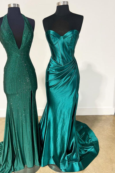 Cute Mermaid Strapless Fuchsia Satin Mermaid Prom Dress with Slit AB25010401