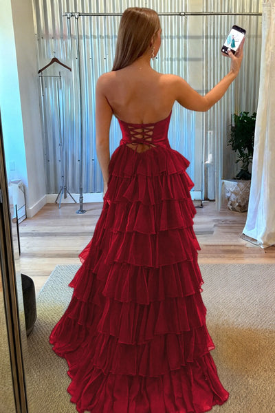 Gorgeous Sweetheart A Line Chiffon Ruffled Prom Dresses With Cutout