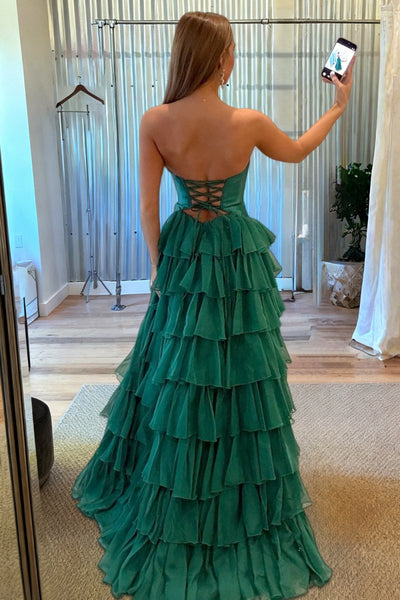 Gorgeous Sweetheart A Line Chiffon Ruffled Prom Dresses With Cutout