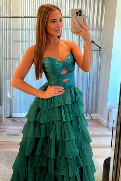 Gorgeous Sweetheart A Line Chiffon Ruffled Prom Dresses With Cutout