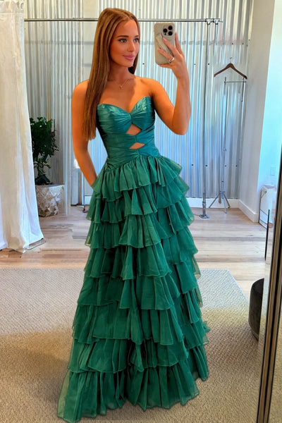 Gorgeous Sweetheart A Line Chiffon Ruffled Prom Dresses With Cutout