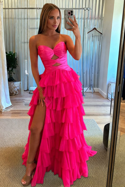 Gorgeous Sweetheart A Line Chiffon Ruffled Prom Dresses With Cutout