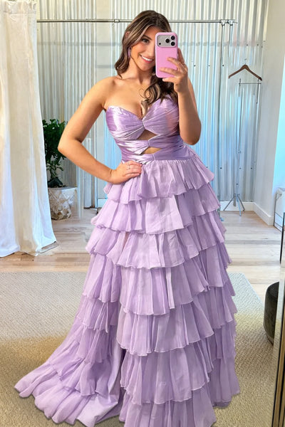 Gorgeous Sweetheart A Line Chiffon Ruffled Prom Dresses With Cutout