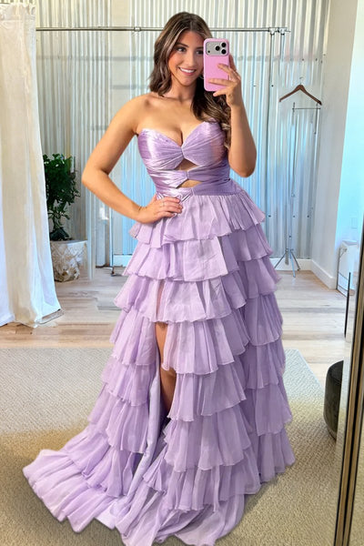 Gorgeous Sweetheart A Line Chiffon Ruffled Prom Dresses With Cutout
