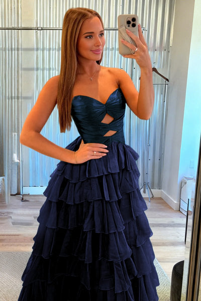 Gorgeous Sweetheart A Line Chiffon Ruffled Prom Dresses With Cutout