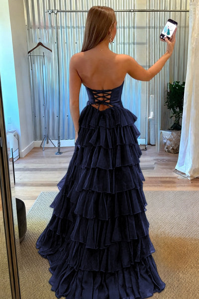 Gorgeous Sweetheart A Line Chiffon Ruffled Prom Dresses With Cutout