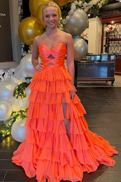 Gorgeous Sweetheart A Line Chiffon Ruffled Prom Dresses With Cutout