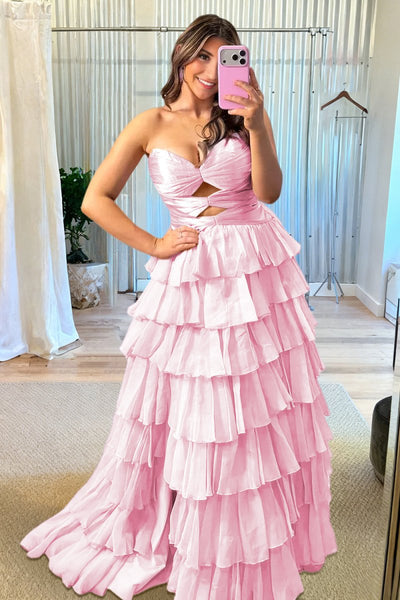 Gorgeous Sweetheart A Line Chiffon Ruffled Prom Dresses With Cutout