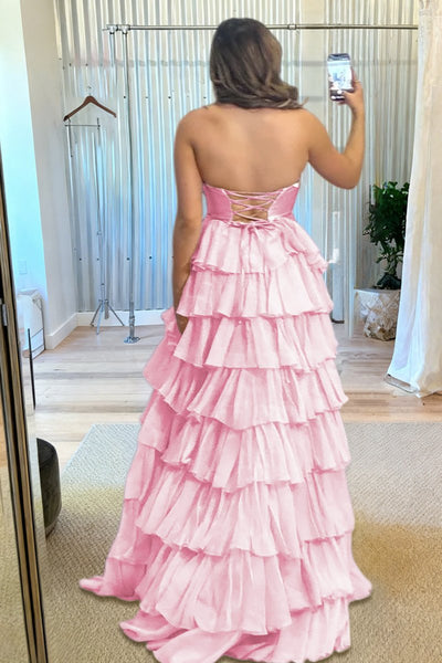 Gorgeous Sweetheart A Line Chiffon Ruffled Prom Dresses With Cutout