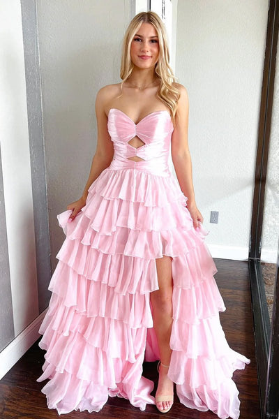 Gorgeous Sweetheart A Line Chiffon Ruffled Prom Dresses With Cutout