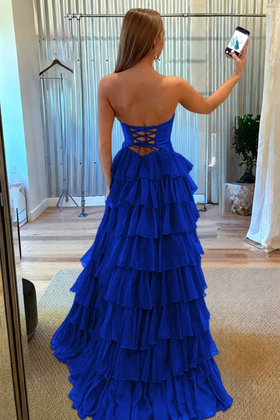 Gorgeous Sweetheart A Line Chiffon Ruffled Prom Dresses With Cutout