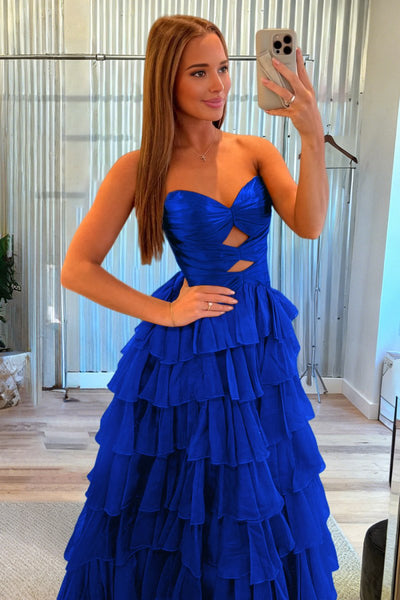 Gorgeous Sweetheart A Line Chiffon Ruffled Prom Dresses With Cutout