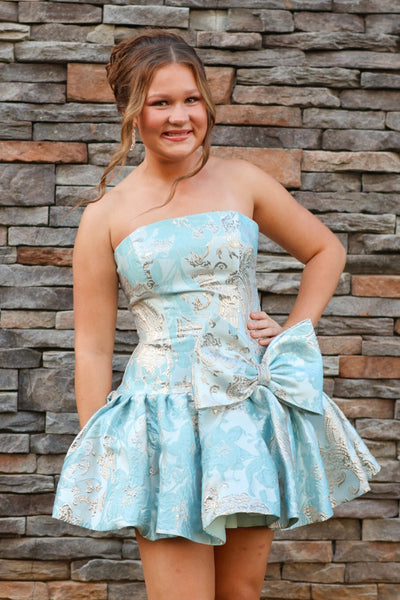 A Line Strapless Mint Jacquard Satin Homecoming Dress AB26100207