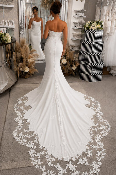 Mermaid Strapless Elastic Satin Wedding Dress with Appliques AB26062412