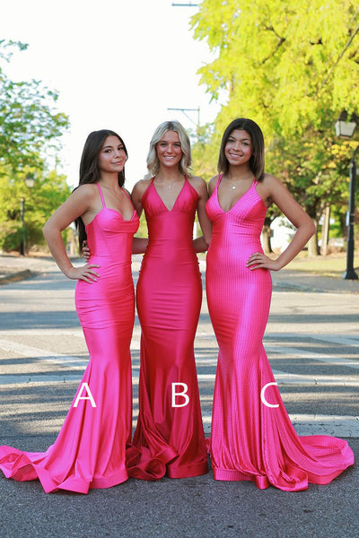 Charming Mermaid Hot Pink Elastic Satin Long Prom Dress AB24111509